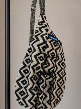Kavu Mini Rope Sling Bag Backpack in BW Textile Black & White Diamonds NEW with